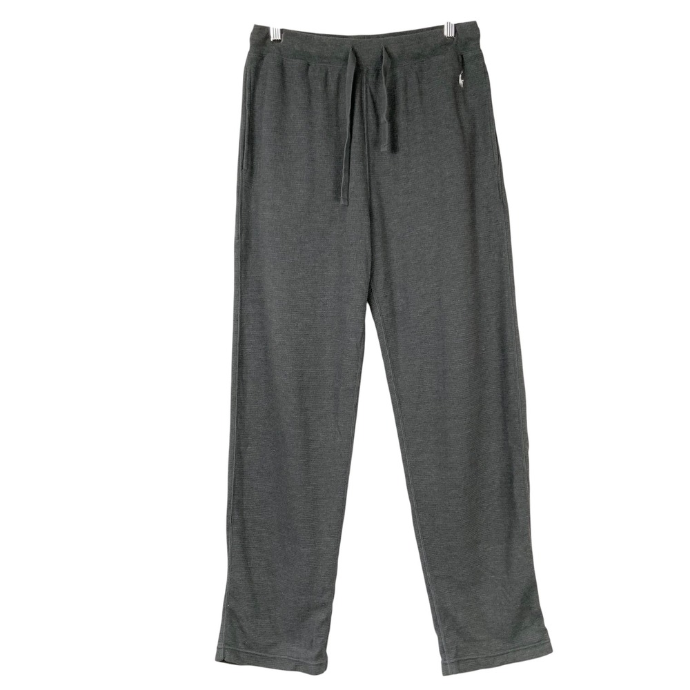 Polo Ralph Lauren Gray Waffle Knit Lounge Pants M Drawstring Slash Pockets Logo